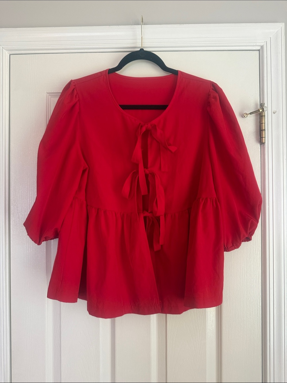 Red Tie-Front Peplum Blouse